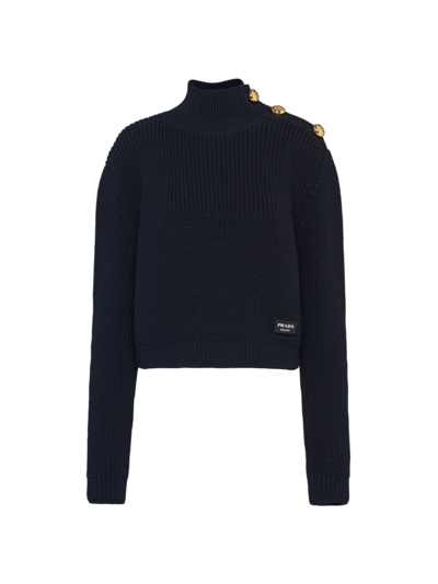 Shop Prada Women's Wool Turtleneck Sweater In Blue