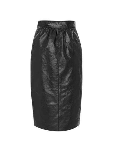 Shop Saint Laurent Women's Pencil Skirt In Shiny Leather In Black