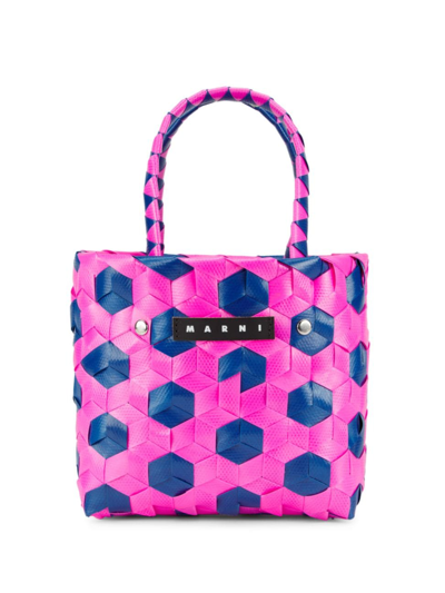 Shop Marni Girl's Dot Woven Bag In Pink Blue