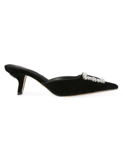 Shop Sam Edelman Women's Brit 55mm Velvet Kitten-heel Mules In Black