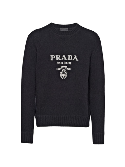 Shop Prada Men's Wool And Cashmere Crewneck Sweater In Black