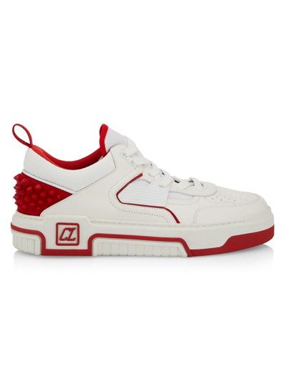 Shop Christian Louboutin Men's Astroloubi Leather Studded Sneakers In White Loubi