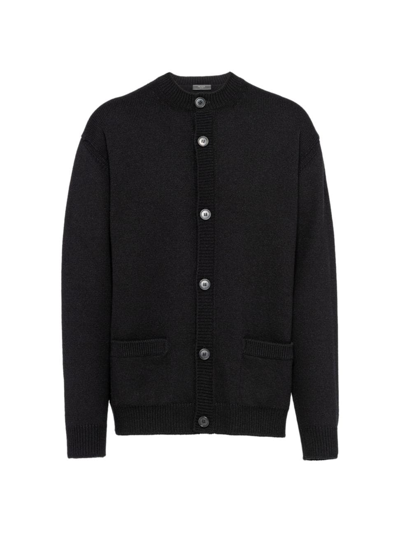 Shop Prada Men's Cashmere Cardigan In Black
