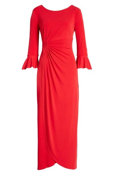 Shop Connected Apparel Bell Sleeve Gathered Waist Gown In Apple Red