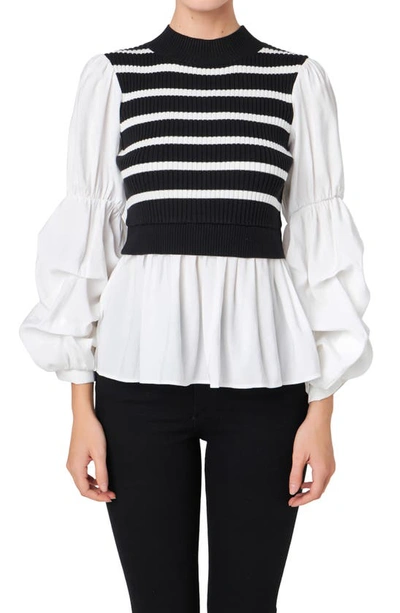 English Factory Combo Top In Black Stripe