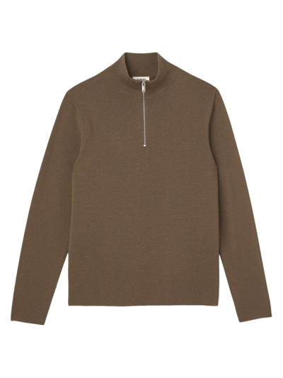 Shop Sandro Men's Wool Sweater With Zipped Collar In Olive Green
