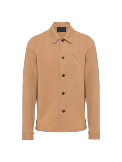 Shop Prada Men's Wool Blend Shirt In Brown
