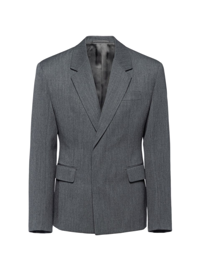 Shop Prada Men's Single-breasted Wool Jacket In Grey