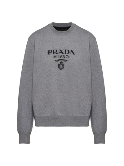 Shop Prada Men's Oversized Cotton Jersey Logo Sweatshirt In Grey