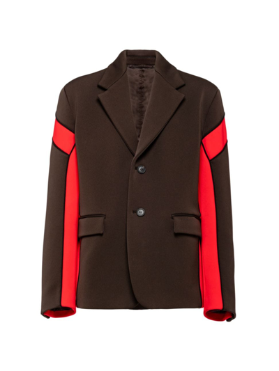 Shop Prada Men's Technical Fabric Single-breasted Jacket In Brown