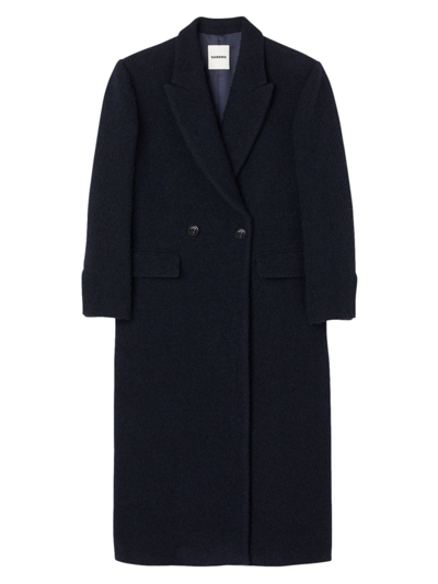 Shop Sandro Women's Long Coat In Deep Blue