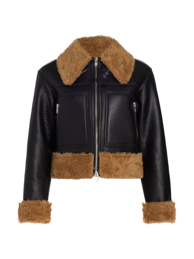 Shop A.l.c Women's Aspen Vegan Leather Sherpa-trim Jacket In Black Brown
