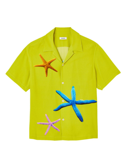 Shop Sandro Men's Starfish Shirt In Anise Green