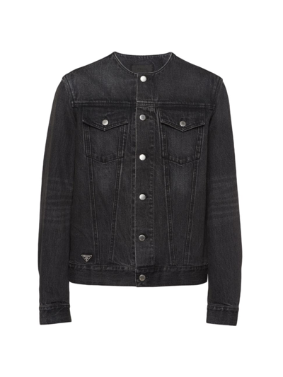 Shop Prada Men's Denim Blouson Jacket In Black