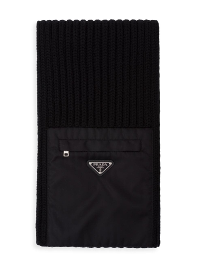 Shop Prada Men's Re-nylon Gabardine And Wool Scarf In Black