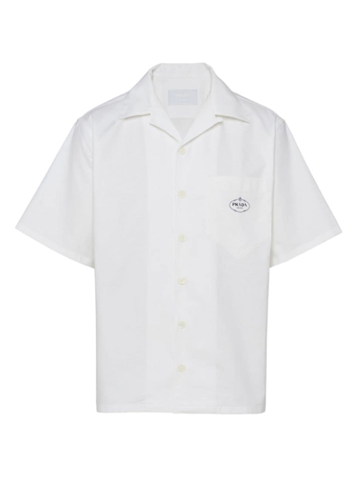 Shop Prada Men's Short-sleeved Cotton Shirt In White