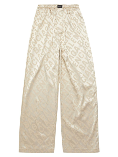 Shop Balenciaga Women's Large Allover Logo Pajama Pants In Beige