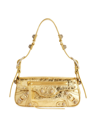 Shop Balenciaga Women's Le Cagole Xs Sling Bag Metallized With Rhinestones In Gold