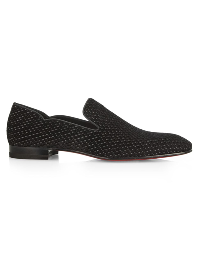 Shop Christian Louboutin Men's Dandy Chick Woven Velvet Loafers In Black