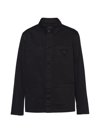 Shop Prada Men's Single-breasted Cotton Jacket In Black