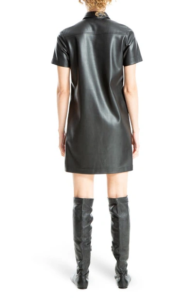 Max Studio Faux Leather Short Sleeve Shirtdress In Black-black