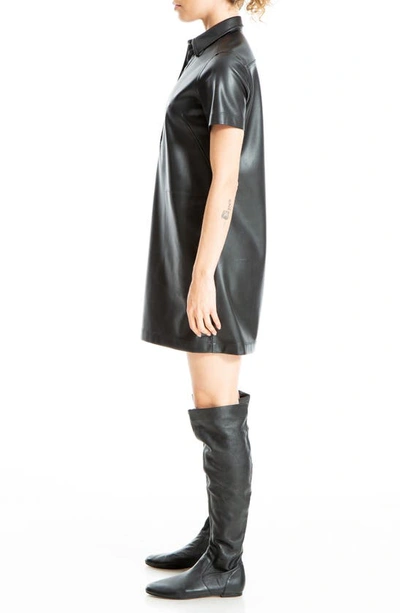 Shop Max Studio Faux Leather Short Sleeve Shirtdress In Black-black