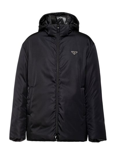Shop Prada Men's Hooded Re-nylon Down Jacket In Black
