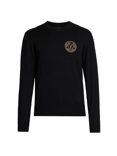 Shop Versace Jeans Couture Men's Logo Cotton Sweater In Black