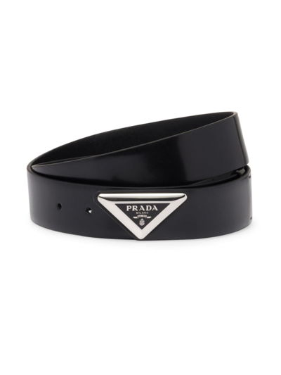 Shop Prada Men's Brushed Leather Belt In Black