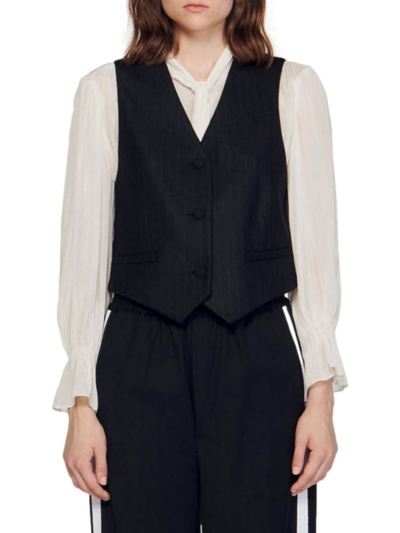 Shop Sandro Women's Pinstripe Jacket Vest In Black Grey