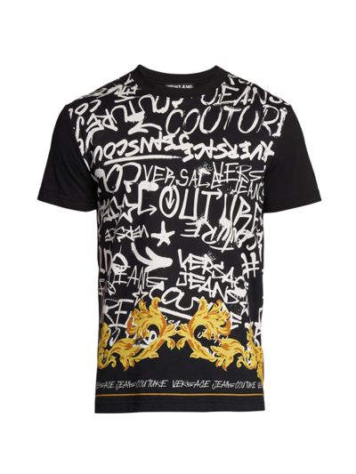Shop Versace Jeans Couture Men's Graffiti Logo T-shirt In Black Gold