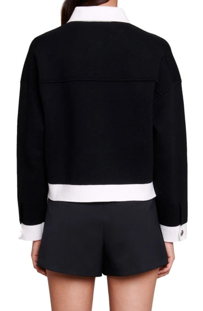 Shop Maje Colorblock Knit Jacket In Black/ Ecru