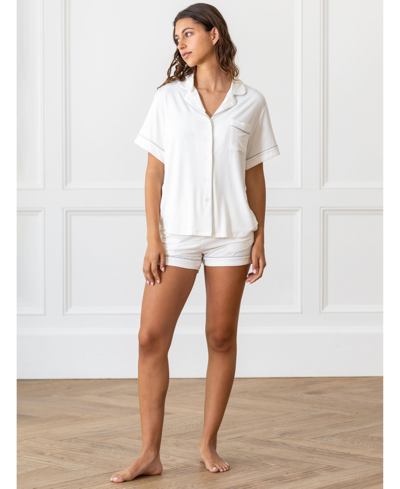 Shop Cozy Earth Women's Short Sleeve Stretch-knit Viscose From Bamboo Pajama Set In Ivory