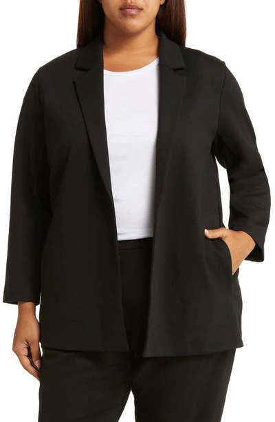 Shop Eileen Fisher Open Front Longline Ponte Knit Blazer In Black