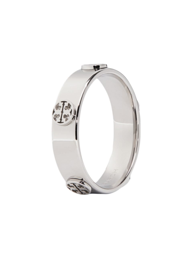Shop Tory Burch Women's Miller 18k-gold-plated Logo Ring In Silver