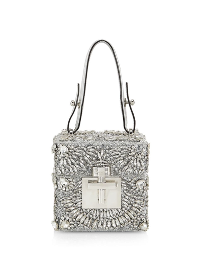 Shop Oscar De La Renta Women's Alibi Crystal Satin Cube Top-handle Bag