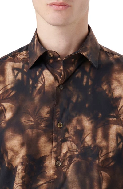 Bugatchi Julian Shaped Fit Shadow Print Stretch Cotton Button-up Shirt In Desert