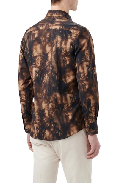 Bugatchi Julian Shaped Fit Shadow Print Stretch Cotton Button-up Shirt In Desert