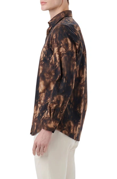 Bugatchi Julian Shaped Fit Shadow Print Stretch Cotton Button-up Shirt In Desert
