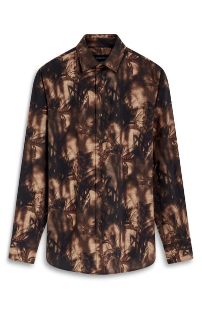 Bugatchi Julian Shaped Fit Shadow Print Stretch Cotton Button-up Shirt In Desert