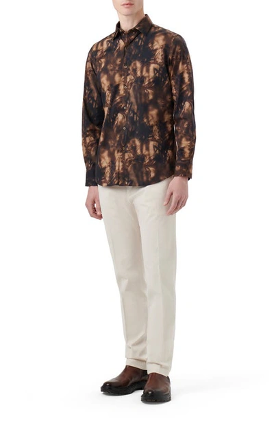 Bugatchi Julian Shaped Fit Shadow Print Stretch Cotton Button-up Shirt In Desert