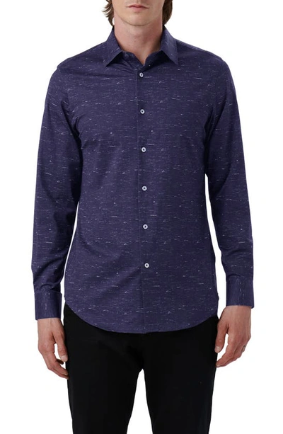 Shop Bugatchi James Ooohcotton® Mélange Print Button-up Shirt In Midnight