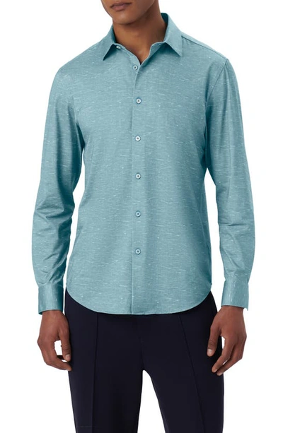 Shop Bugatchi James Ooohcotton® Mélange Print Button-up Shirt In Jade
