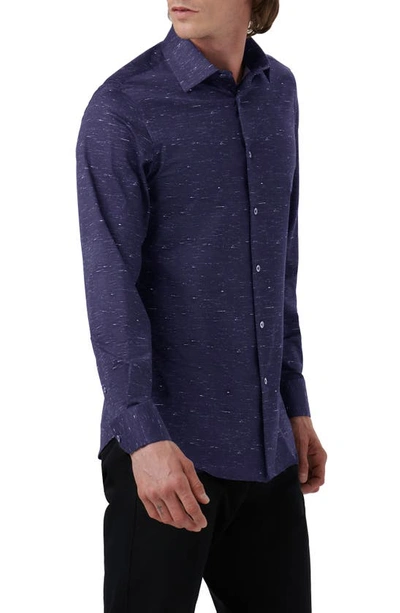 Shop Bugatchi James Ooohcotton® Mélange Print Button-up Shirt In Midnight