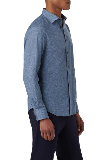 Bugatchi Axel Stria Print Stretch Cotton Button-up Shirt In Dusty-blue