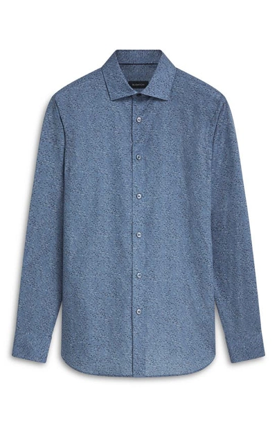 Bugatchi Axel Stria Print Stretch Cotton Button-up Shirt In Dusty-blue