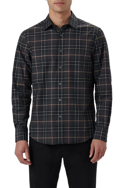 Shop Bugatchi Julian Plaid Print Cotton Button-up Shirt In Black