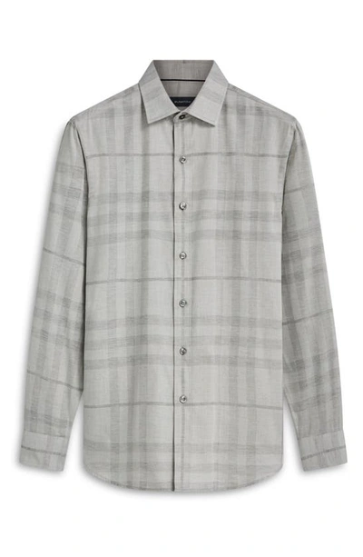 Bugatchi Julian Plaid Shaped Fit Stretch Cotton Button-up Shirt In Cement