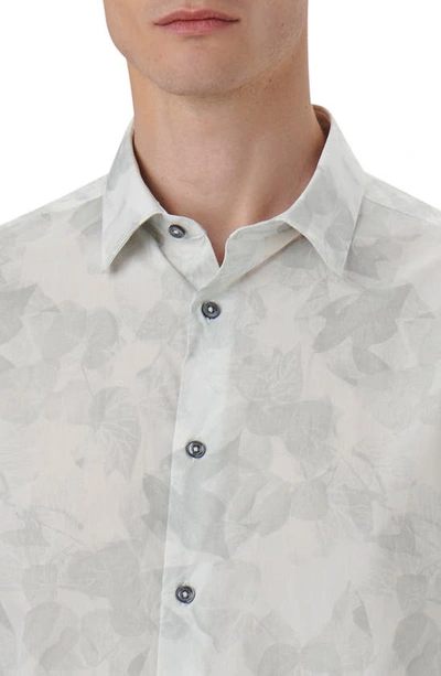 Bugatchi Julian Shaped Fit Leaf Print Stretch Cotton Button-up Shirt In Chalk