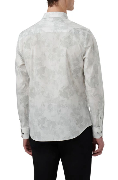 Bugatchi Julian Shaped Fit Leaf Print Stretch Cotton Button-up Shirt In Chalk